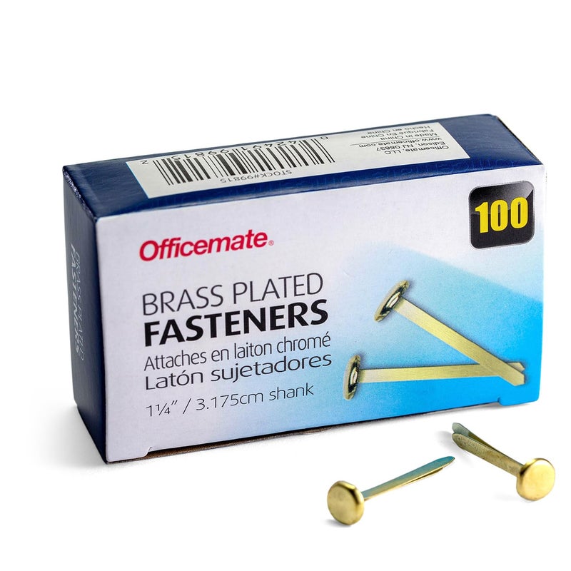 Officemate Brass Plated Fasteners, 1.25-Inch Length, 0.375-Inch Head, 100 per Box (99815) - Image 1